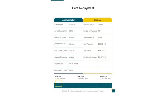 Debt Repayment Financial Proposal One Pager Sample Example Document