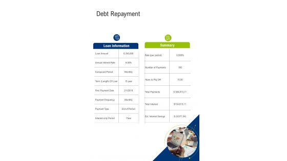 Debt Repayment One Pager Sample Example Document