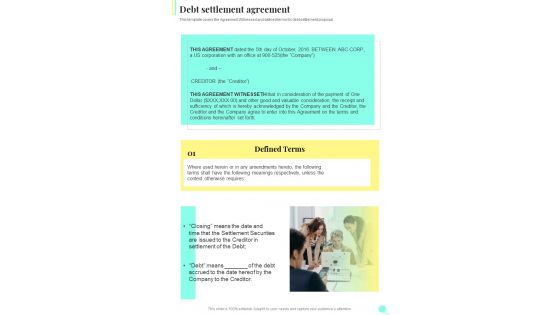 Debt Settlement Agreement One Pager Sample Example Document