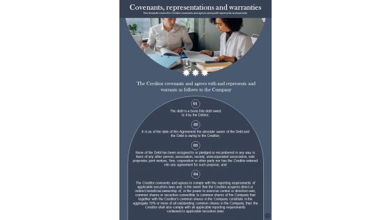 Debt Settlement Covenants Representations And Warranties One Pager Sample Example Document