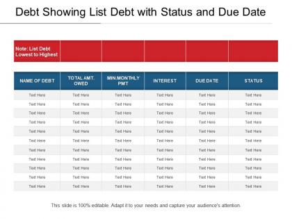Debt showing list debt with status and due date