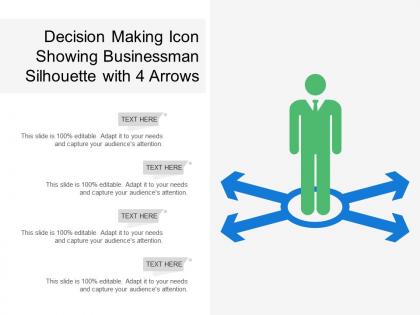Decision making icon showing businessman silhouette with 4 arrows