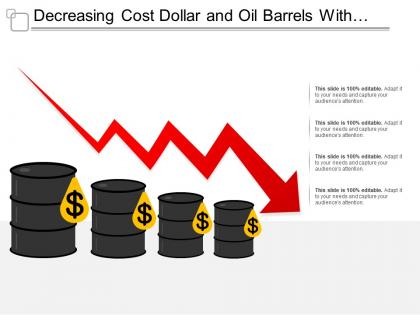Decreasing cost dollar and oil barrels with graph falling