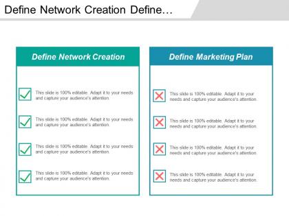 Define network creation define marketing plan define sales plan