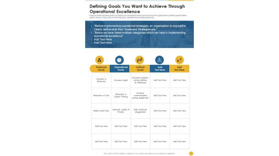 Defining Goals You Want To Achieve Through Operational One Pager Sample Example Document
