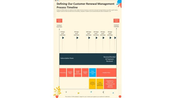Defining Our Customer Renewal Management Process Timeline One Pager Sample Example Document