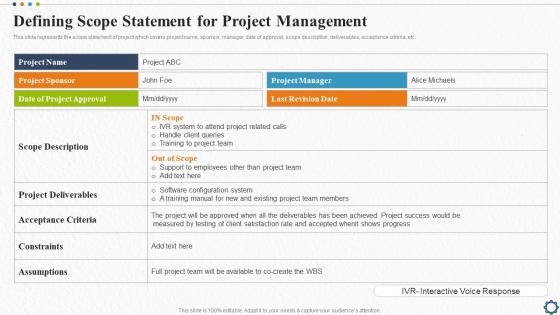 Defining Scope Statement For Project Management Strategic Plan For Project Lifecycle
