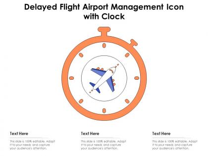 Delayed flight airport management icon with clock