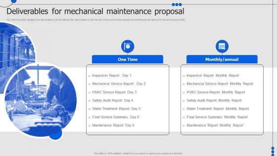 Deliverables For Mechanical Maintenance Proposal Ppt Slides Template