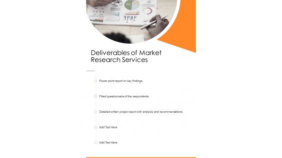 Deliverables Of Market Research Services One Pager Sample Example Document