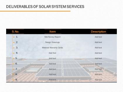 Deliverables of solar system services ppt powerpoint presentation icon pictures