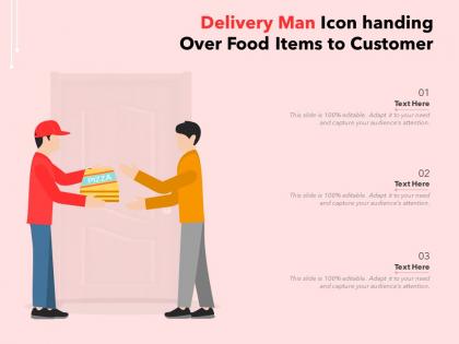 Delivery man icon handing over food items to customer