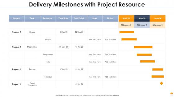 Delivery milestones with project resource