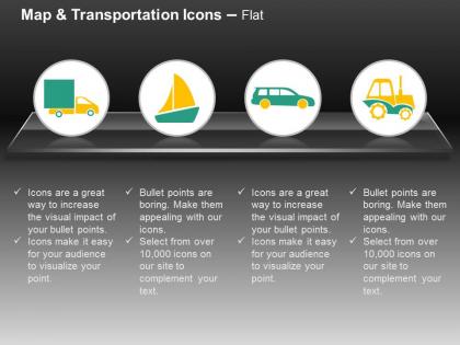 Delivery van boat car truck ppt icons graphics