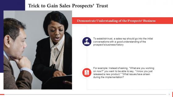 Demonstrating Understanding Of Sales Prospects Business To Gain Trust Training Ppt