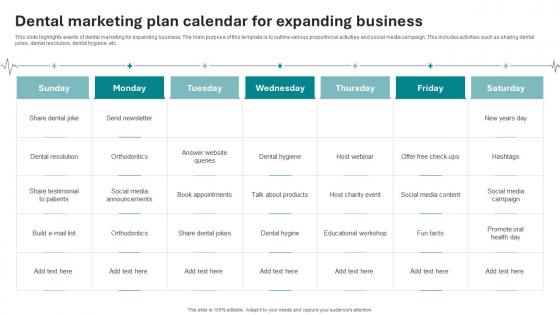 Dental Marketing Plan Calendar For Expanding Business
