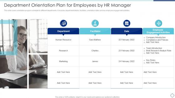 Department Orientation Plan For Employees By HR Manager