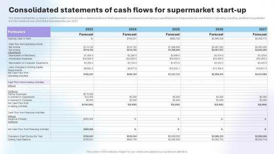 Department Store Business Plan Consolidated Statements Of Cash Flows For Supermarket Start Up BP SS V