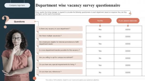 Department Wise Vacancy Survey HR Talent Acquisition Guide Handbook For Organization