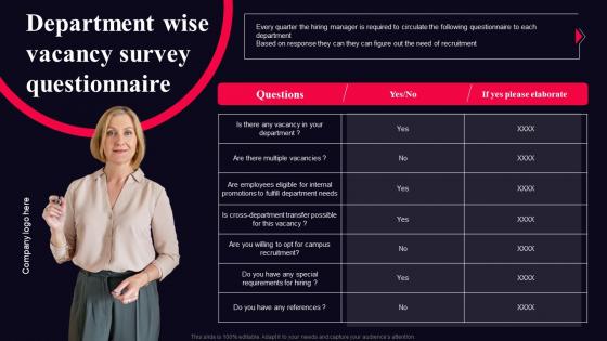 Department Wise Vacancy Survey Questionnaire Talent Acquisition Management Guide For Organization
