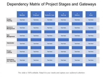 Dependency matrix of project stages and gateways