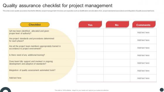 Deploying QMS Quality Assurance Checklist For Project Management Strategy SS V