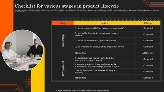 Deployment Of Product Lifecycle Checklist For Various Stages In Product Lifecycle