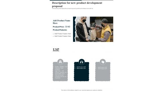 Description For New Product Development Proposal One Pager Sample Example Document