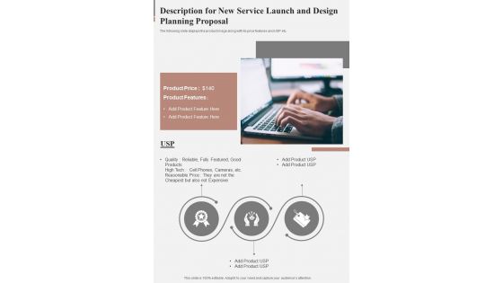 Description For New Service Launch And Design Planning Proposal One Pager Sample Example Document
