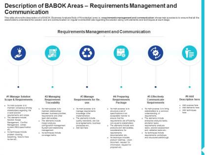 Description of babok areas requirement communication solution assessment and validation
