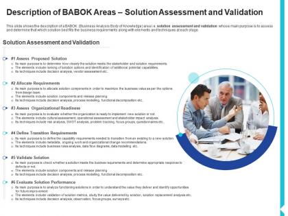 Description of babok areas solution assessment and validation solution assessment and validation