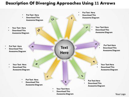 Description of diverging approaches using 11 arrows circular spoke chart powerpoint templates