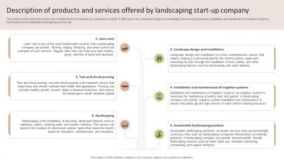 Description Of Products And Services Offered By Garden Design Business Plan BP SS V