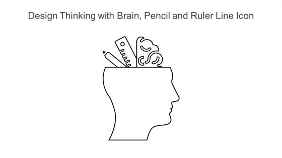Design Thinking With Brain Pencil And Ruler Line Icon