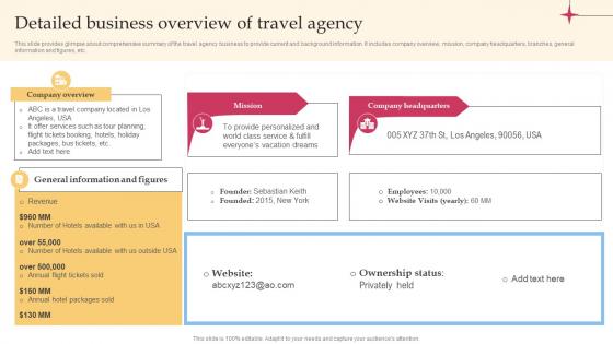 Detailed Business Overview Of Travel Agency Efficient Tour Operator Advertising Plan Strategy SS V