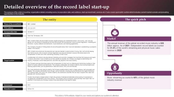 Detailed Overview Of The Record Label Start Up Music Label Business Plan BP SS