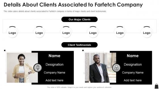 Details about clients associated to farfetch company farfetch funding elevator pitch deck