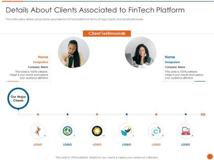Details about clients associated to fintech platform fintech service provider investor funding elevator