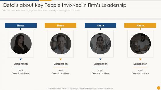 Details about key people involved in firms leadership services promotion sales deck