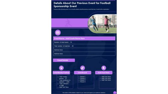 Details About Our Previous Event For Football Sponsorship Event One Pager Sample Example Document