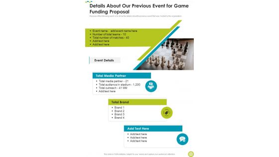 Details About Our Previous Event For Game Funding Proposal One Pager Sample Example Document