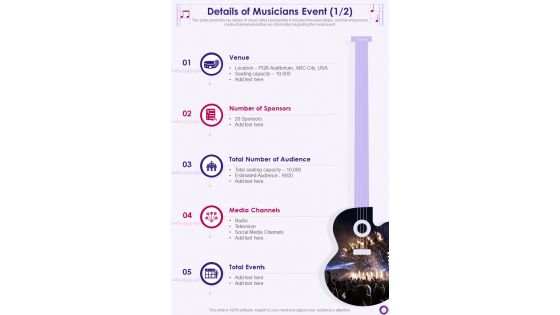 Details Of Musicians Event One Pager Sample Example Document