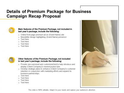 Details of premium package for business campaign recap proposal ppt powerpoint presentation