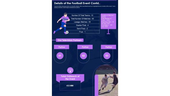 Details Of The Football Event Contd One Pager Sample Example Document
