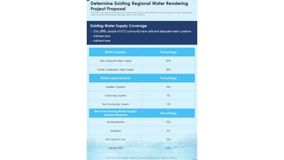 Determine Existing Regional Water Rendering Project Proposal One Pager Sample Example Document