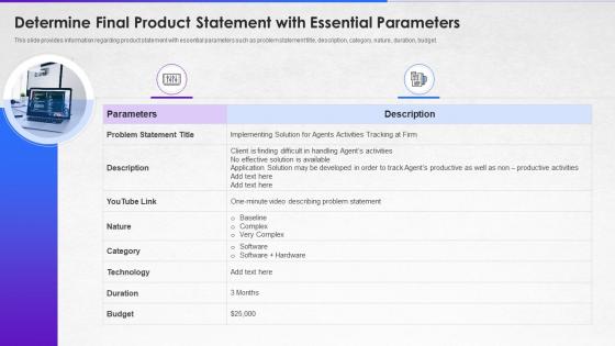 Determine final product statement with essential parameters how to implement devops
