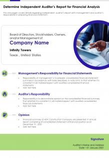 Determine independent auditors report for financial analysis template 13 report infographic ppt pdf document