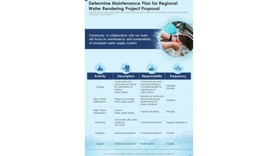 Determine Maintenance Plan For Regional Water Rendering Project One Pager Sample Example Document