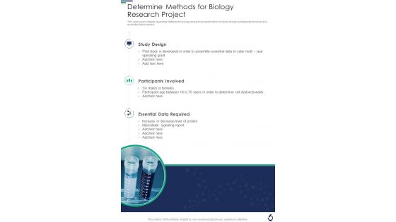 Determine Methods For Biology Research Project One Pager Sample Example Document