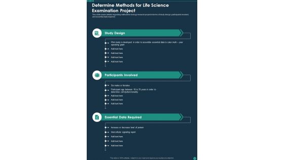 Determine Methods For Life Science Examination Project One Pager Sample Example Document